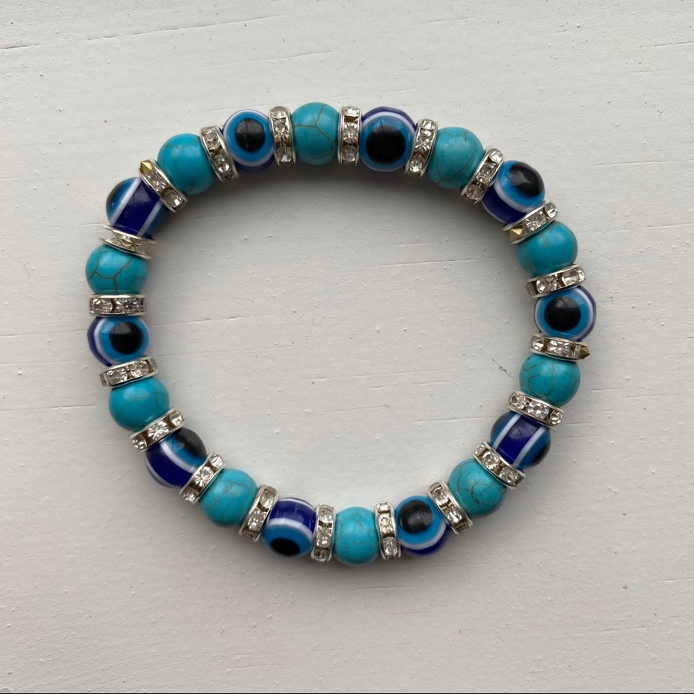 🧿Vintage turquoise & blue Evil Eye bead bracelet - Picture 2 of 6